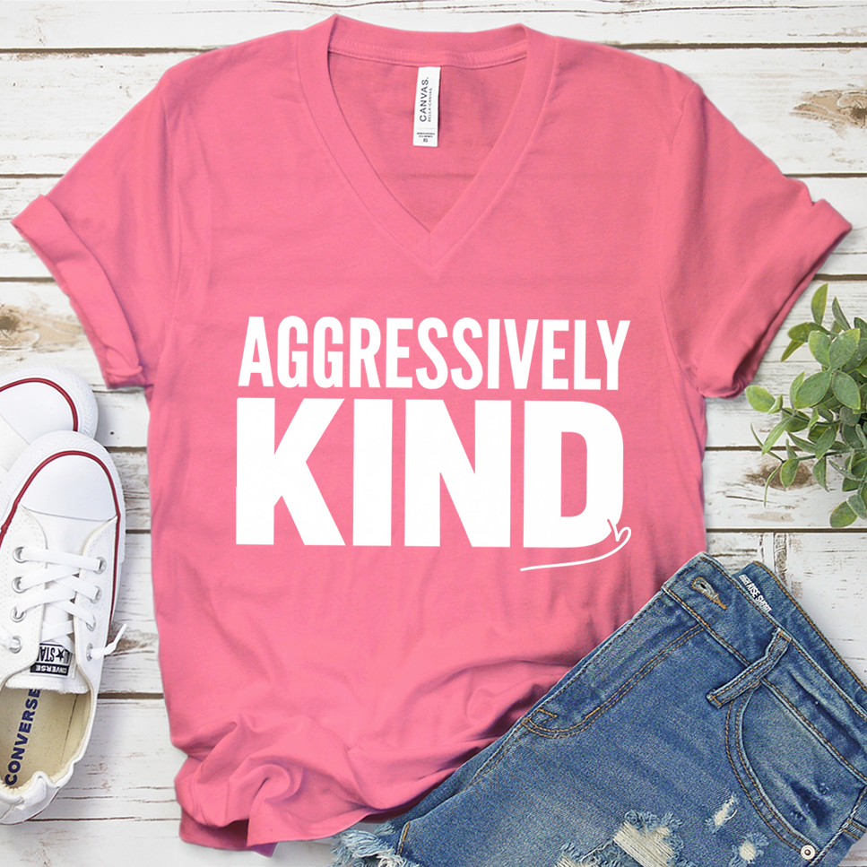 Aggressively Kind V-Neck - Neon Pink - Brooke & Belle