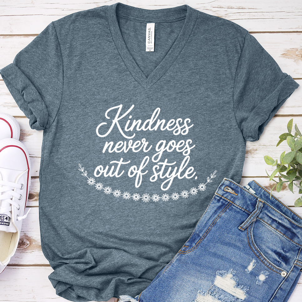 Kindness Never Goes Out Of Style V-Neck - Heather Slate - Brooke & Belle