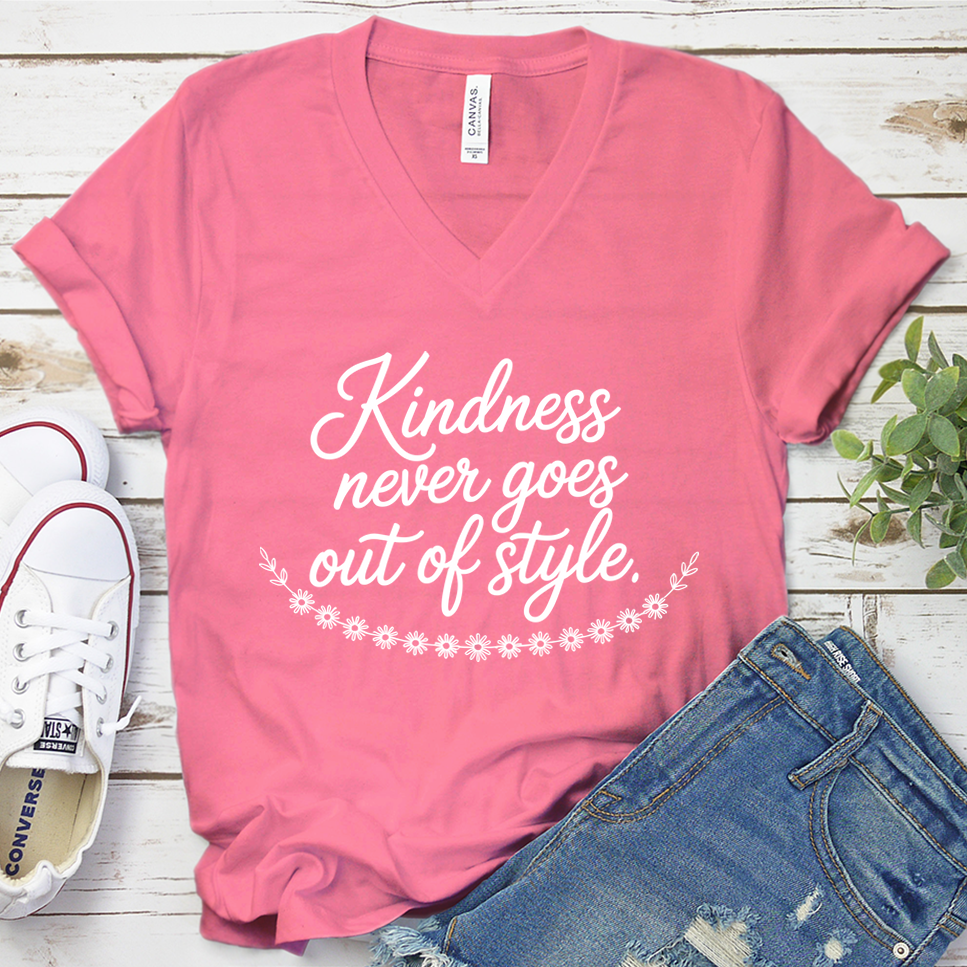 Kindness Never Goes Out Of Style V-Neck - Neon Pink - Brooke & Belle
