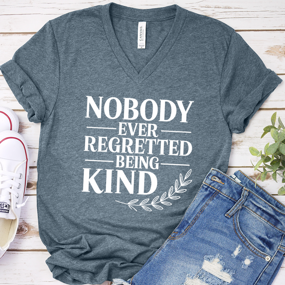 Nobody Ever Regretted Being Kind V-Neck - Heather Slate - Brooke & Belle