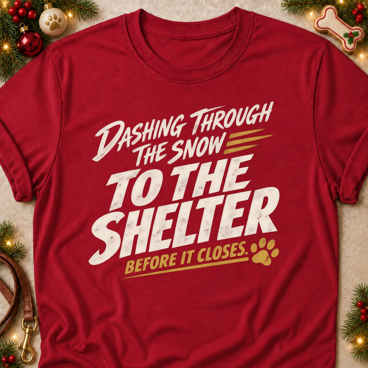 Before It Closes dog mom T-shirt in Cardinal Red, laid flat. [bb c=cardinal-red r=flat]