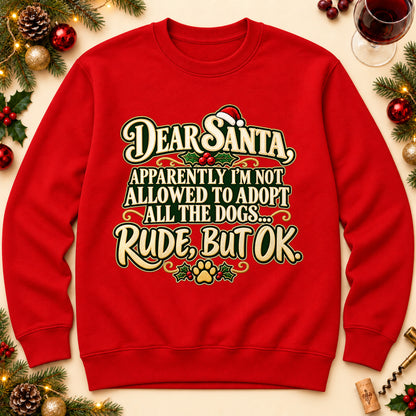 Dear Santa dog mom sweatshirt in Red, laid flat. [bb c=red r=flat]