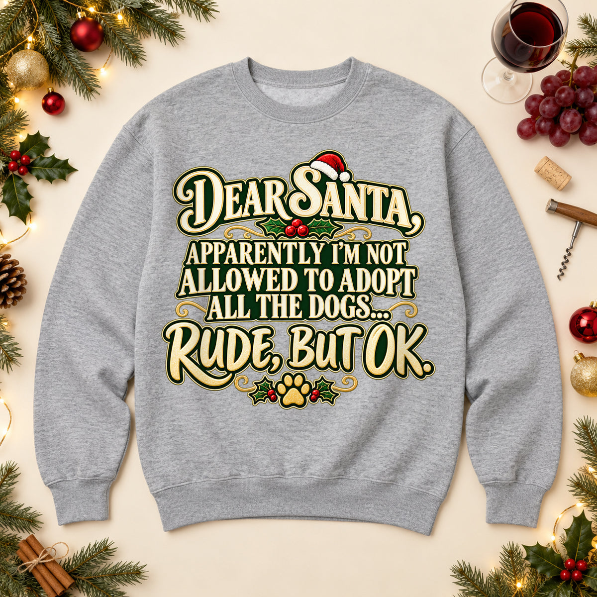 Dear Santa dog mom sweatshirt in Sport Grey, laid flat. [bb c=sport-grey r=flat]