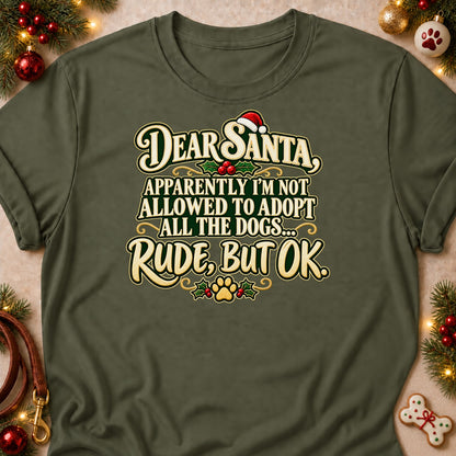 Rude, But OK dog mom T-shirt in Military Green, laid flat. [bb c=military-green r=flat]