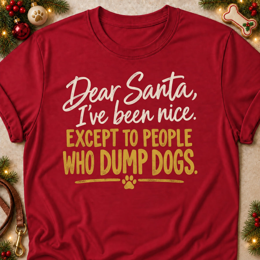 Dear Santa, I've Been Nice. Except To People Who Dump Dogs. Colored Print T-Shirt