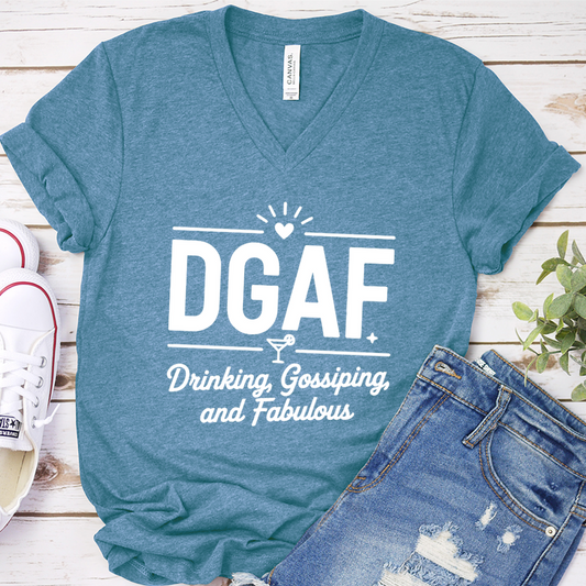 DGAF Drinking, Gossiping, And Fabulous V-Neck - Heather Deep Teal - Brooke & Belle