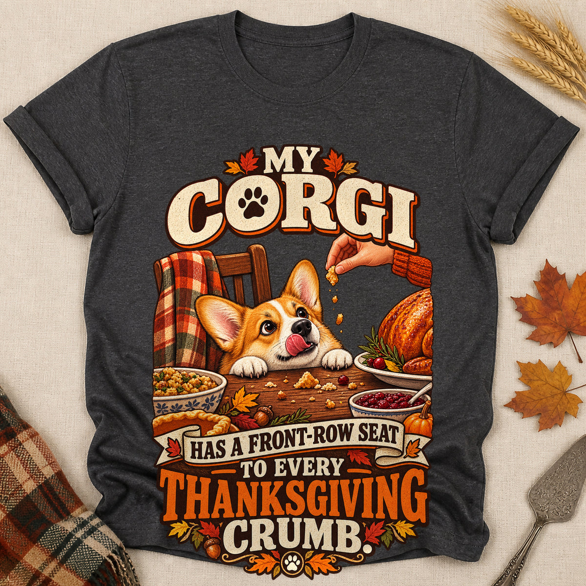 Front-Row Corgi T-shirt - Dark Heather - Brooke & Belle