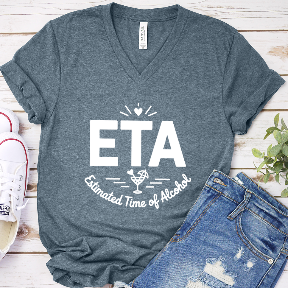 ETA Estimated Time of Arrival: Wine O'Clock V-Neck - Heather Slate - Brooke & Belle