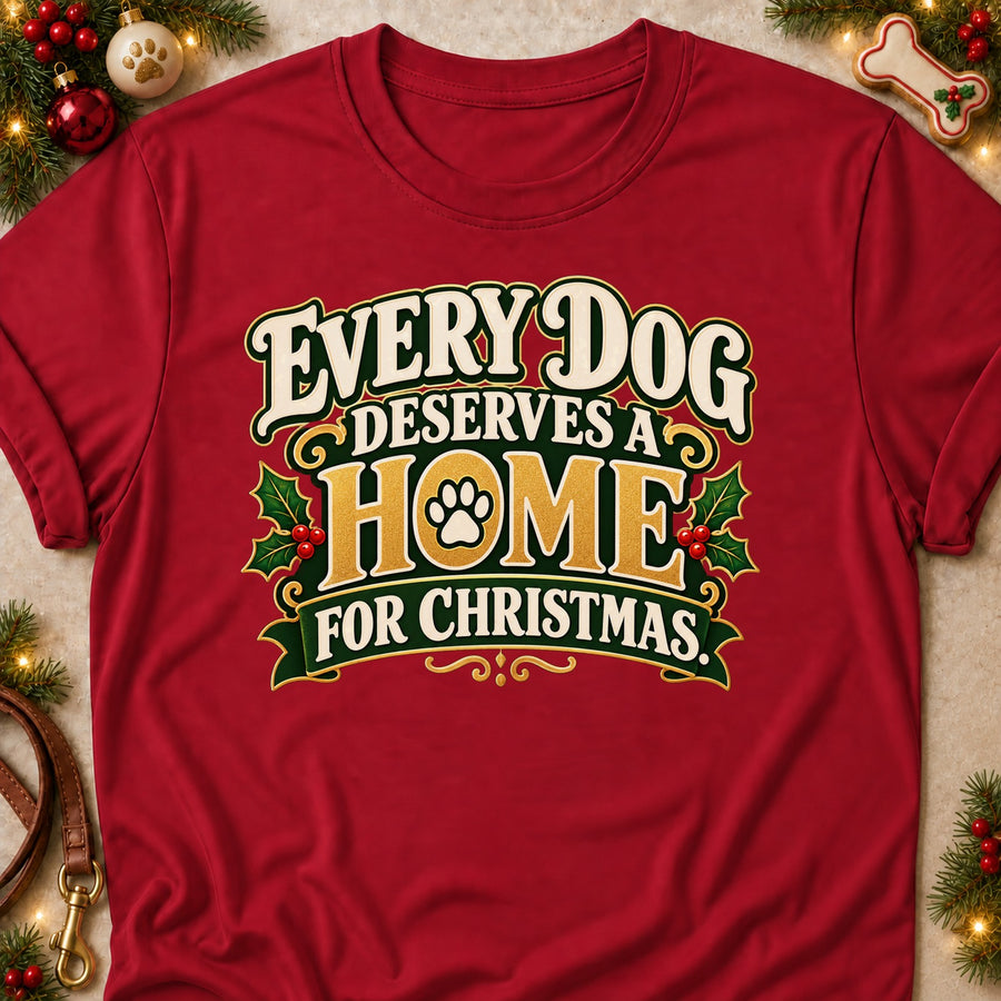 Every Dog Deserves A Home For Christmas. Colored Print T-Shirt