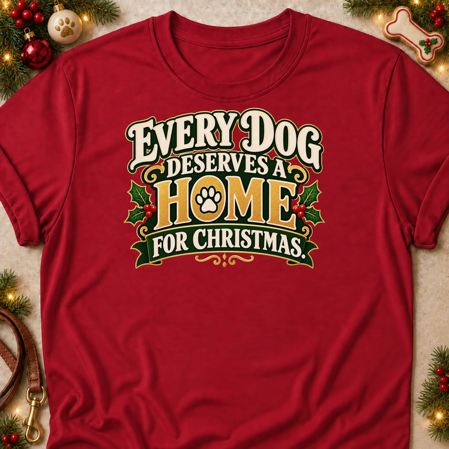 Every Dog Deserves A Home For Christmas. Colored Print T-Shirt