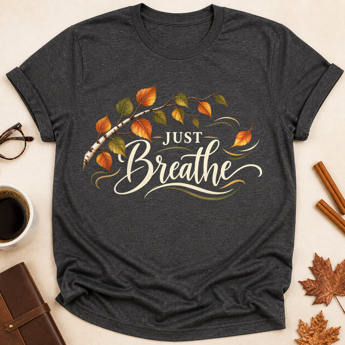 Just Breathe Fall T-shirt - Dark Heather - Brooke & Belle