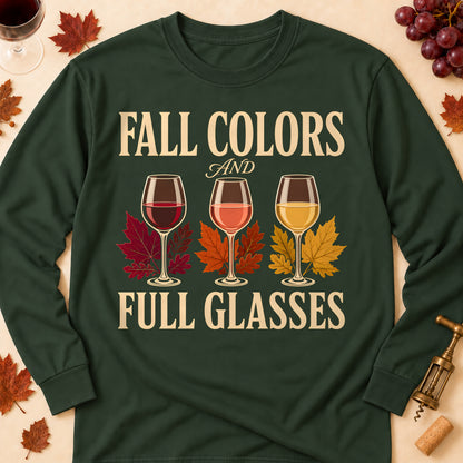 Fall Colors And Full Glasses Fall Colored Print Long Sleeves in Forest Green — flat lay