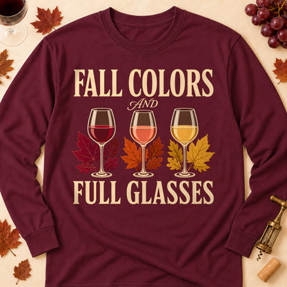 Fall Colors And Full Glasses Fall Colored Print Long Sleeves in Maroon — flat lay