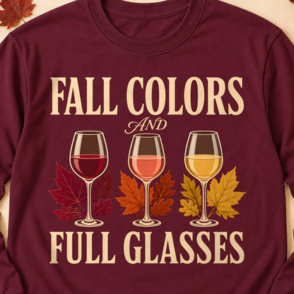 Fall Colors And Full Glasses Fall Colored Print Long Sleeves in Maroon — design detail