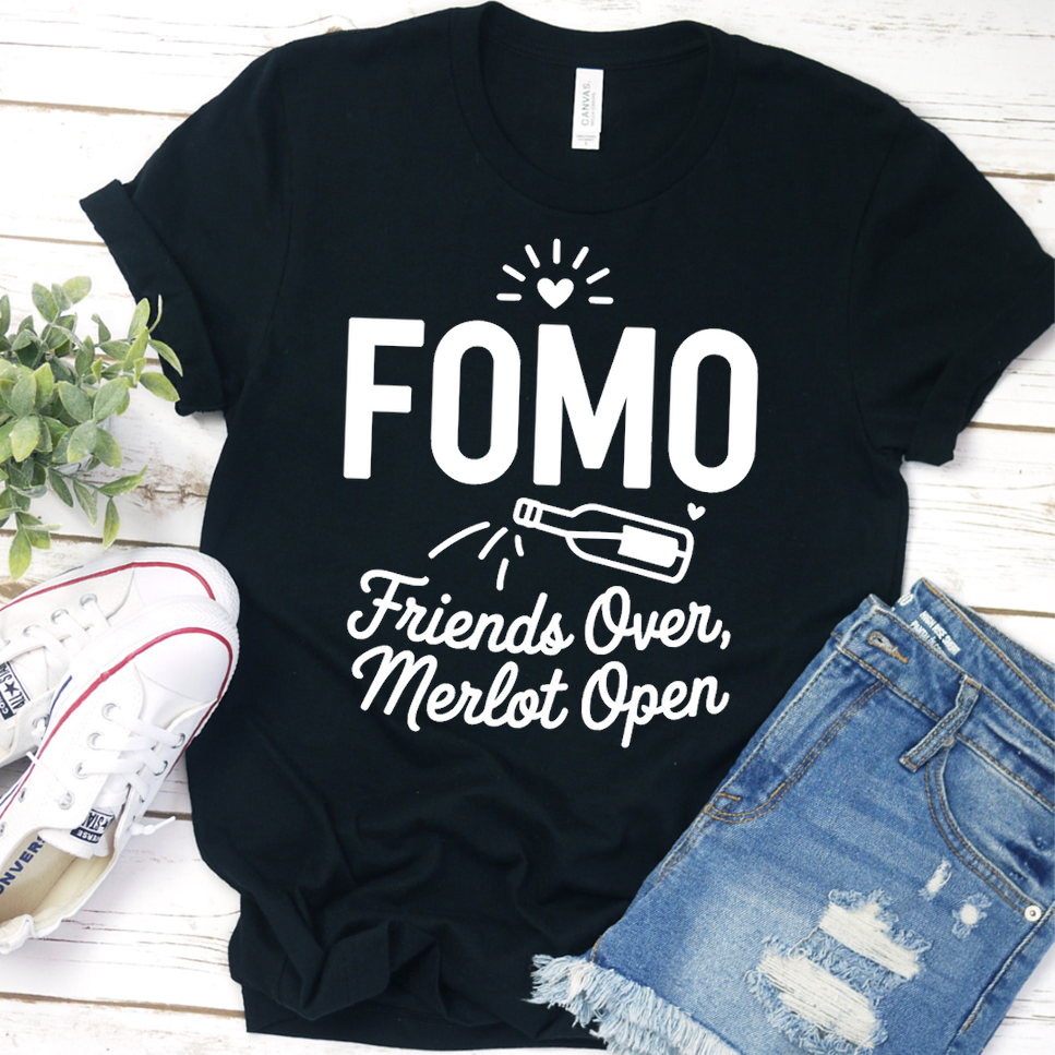 FOMO Friends Over, Merlot Open T-Shirt - Black - Brooke & Belle