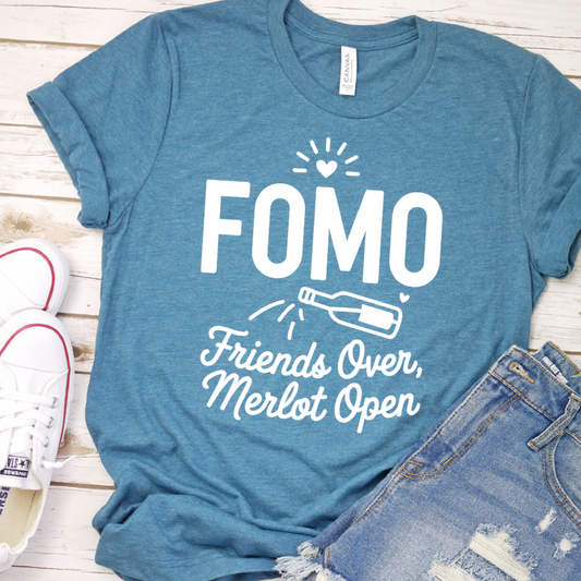 FOMO Friends Over, Merlot Open T-Shirt - Heather Deep Teal - Brooke & Belle