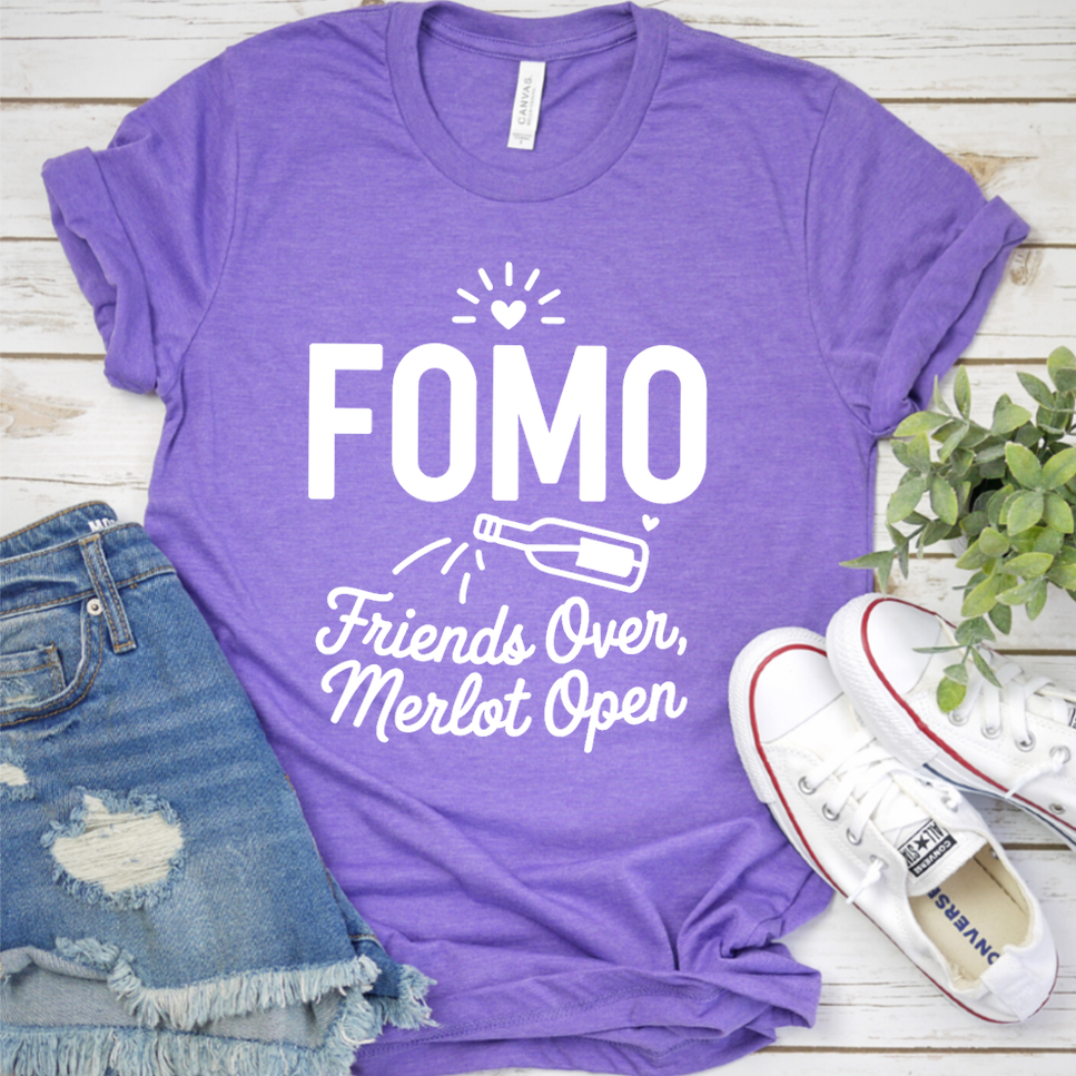 FOMO Friends Over, Merlot Open T-Shirt - Heather Purple - Brooke & Belle