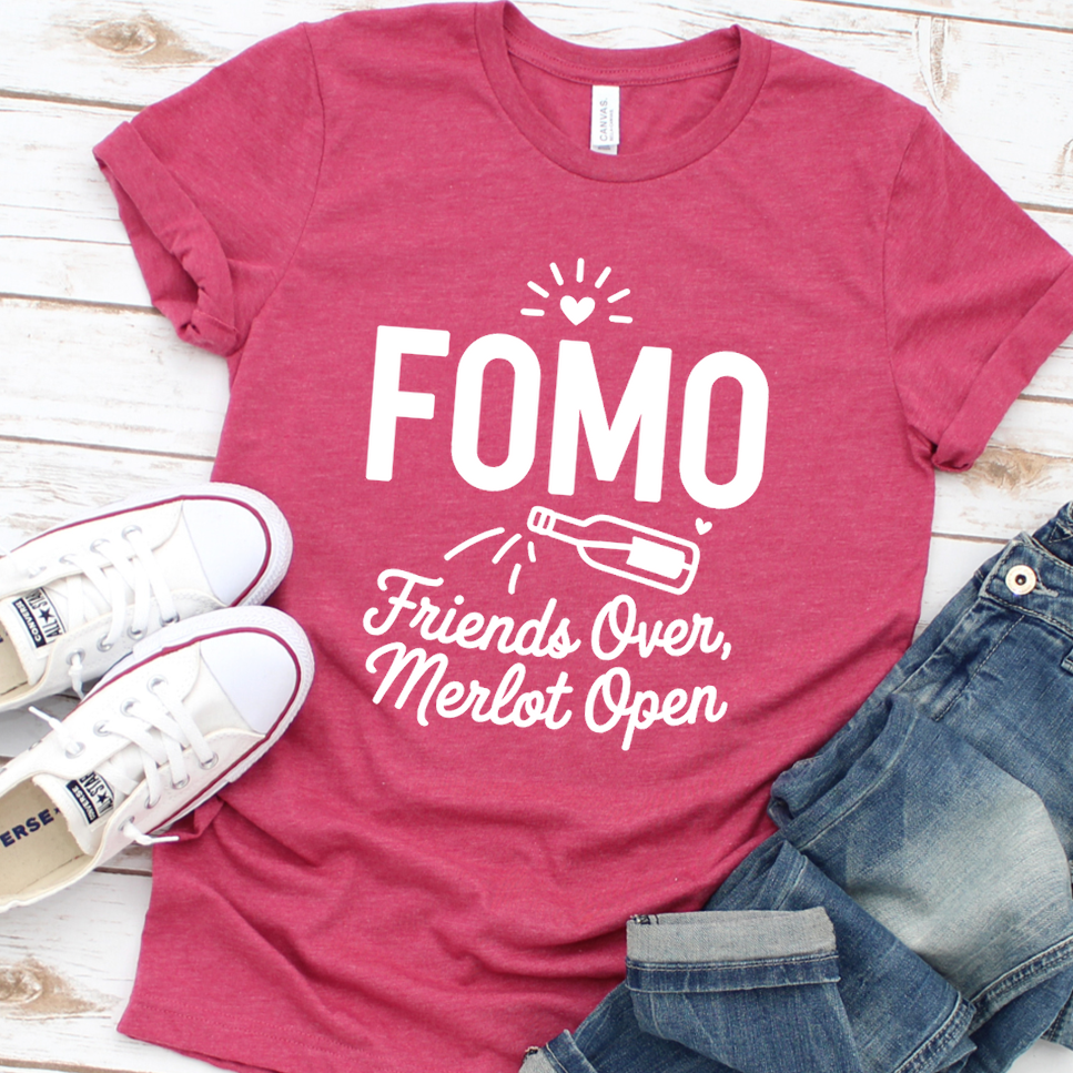 FOMO Friends Over, Merlot Open T-Shirt - Heather Raspberry - Brooke & Belle