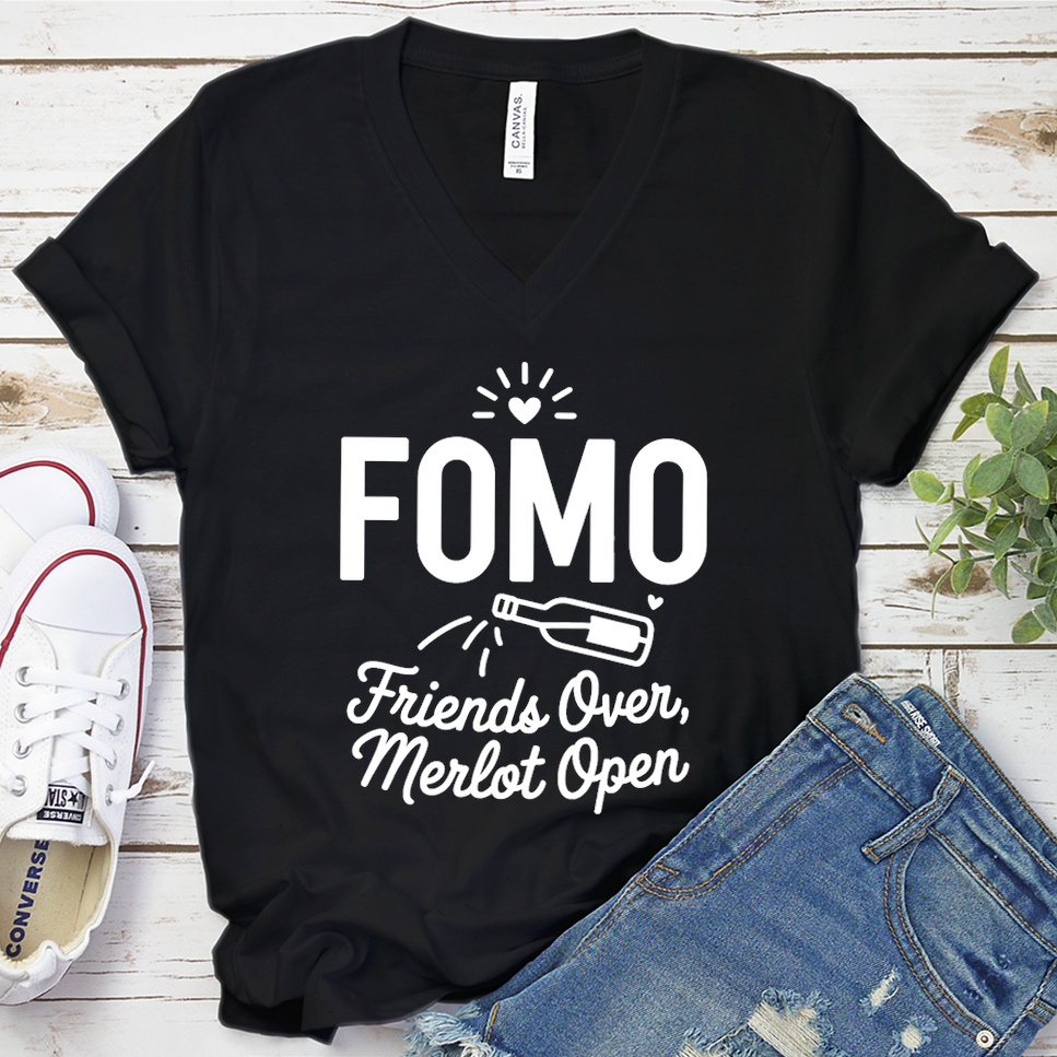 FOMO Friends Over, Merlot Open V-Neck - Black - Brooke & Belle