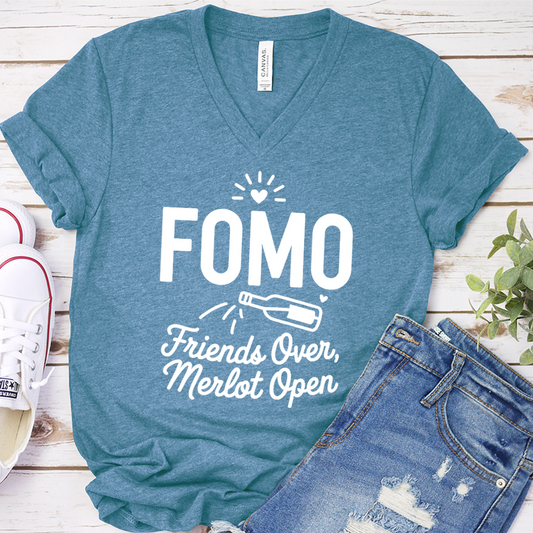 FOMO Friends Over, Merlot Open V-Neck - Heather Deep Teal - Brooke & Belle