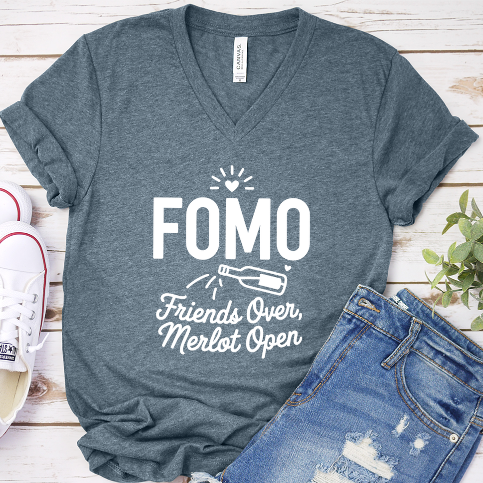 FOMO Friends Over, Merlot Open V-Neck - Heather Slate - Brooke & Belle