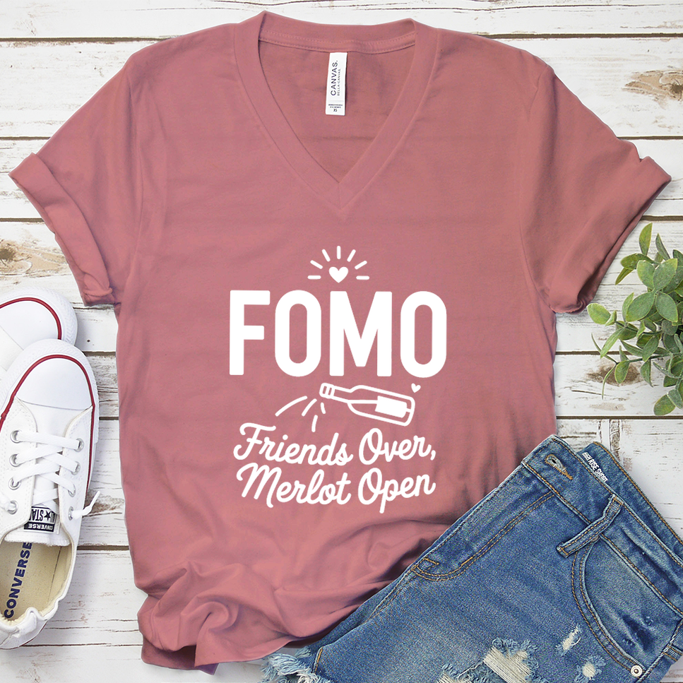 FOMO Friends Over, Merlot Open V-Neck - Mauve - Brooke & Belle