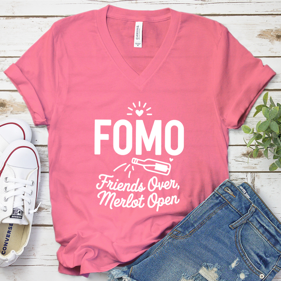 FOMO Friends Over, Merlot Open V-Neck - Neon Pink - Brooke & Belle