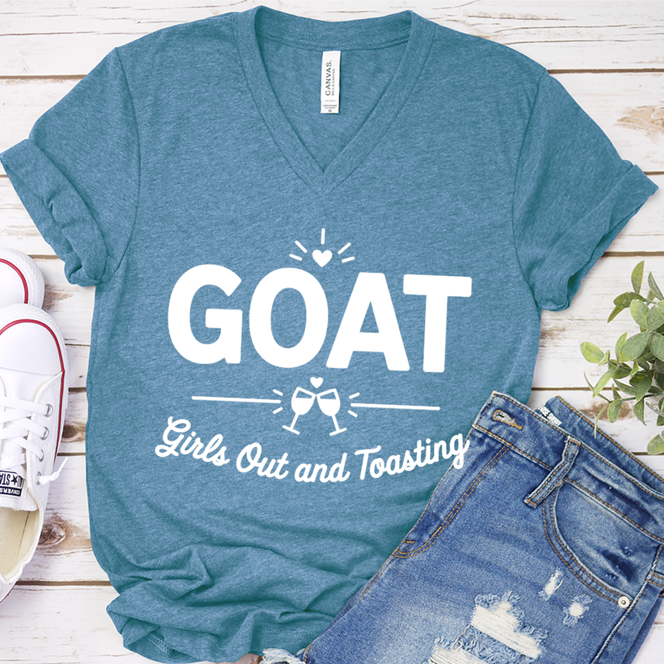 GOAT Girls Out And Toasting V-Neck - Heather Deep Teal - Brooke & Belle