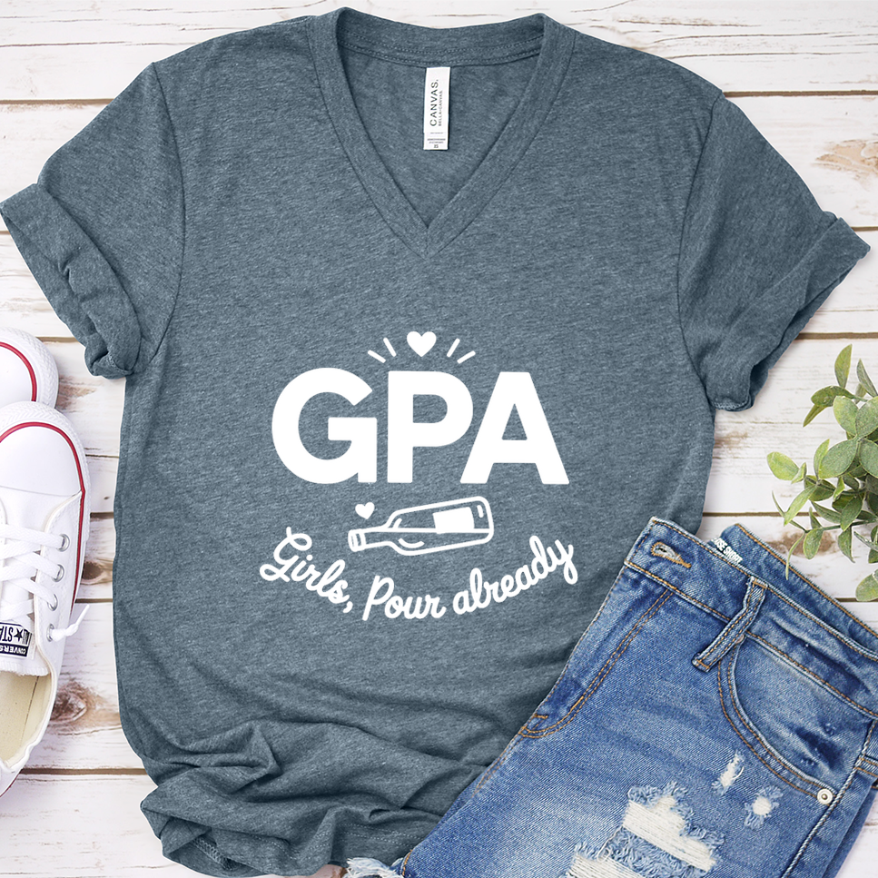 GPA Girls, Pour Already V-Neck - Heather Slate - Brooke & Belle