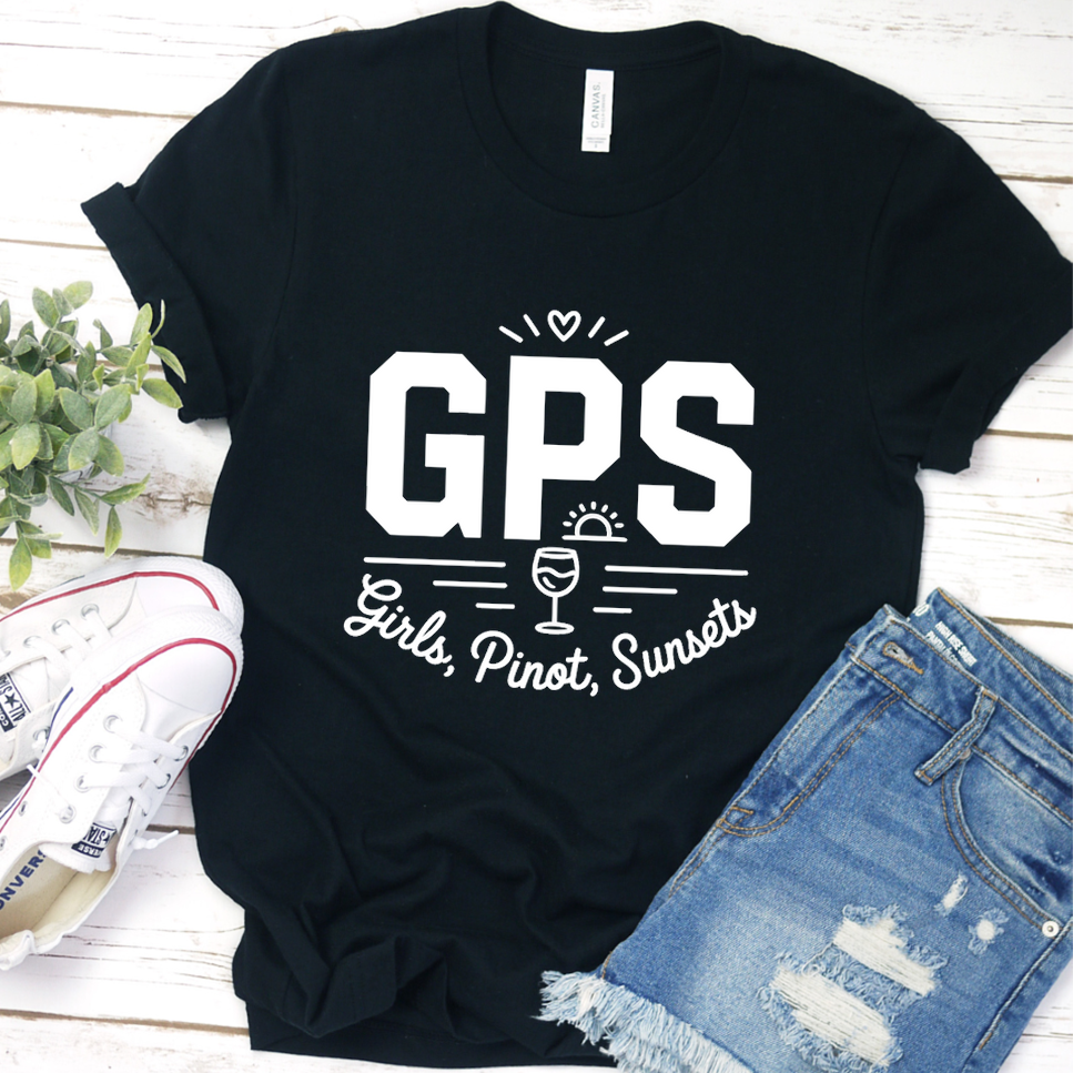 GPS Girls, Pinot, Sunsets T-Shirt - Black - Brooke & Belle