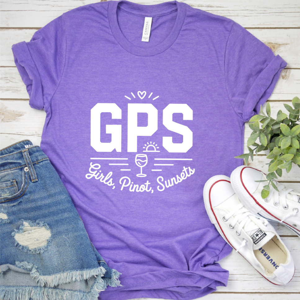 GPS Girls, Pinot, Sunsets T-Shirt - Heather Purple - Brooke & Belle