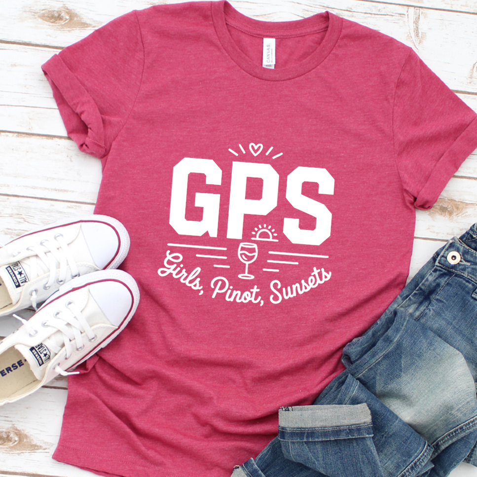GPS Girls, Pinot, Sunsets T-Shirt - Heather Raspberry - Brooke & Belle