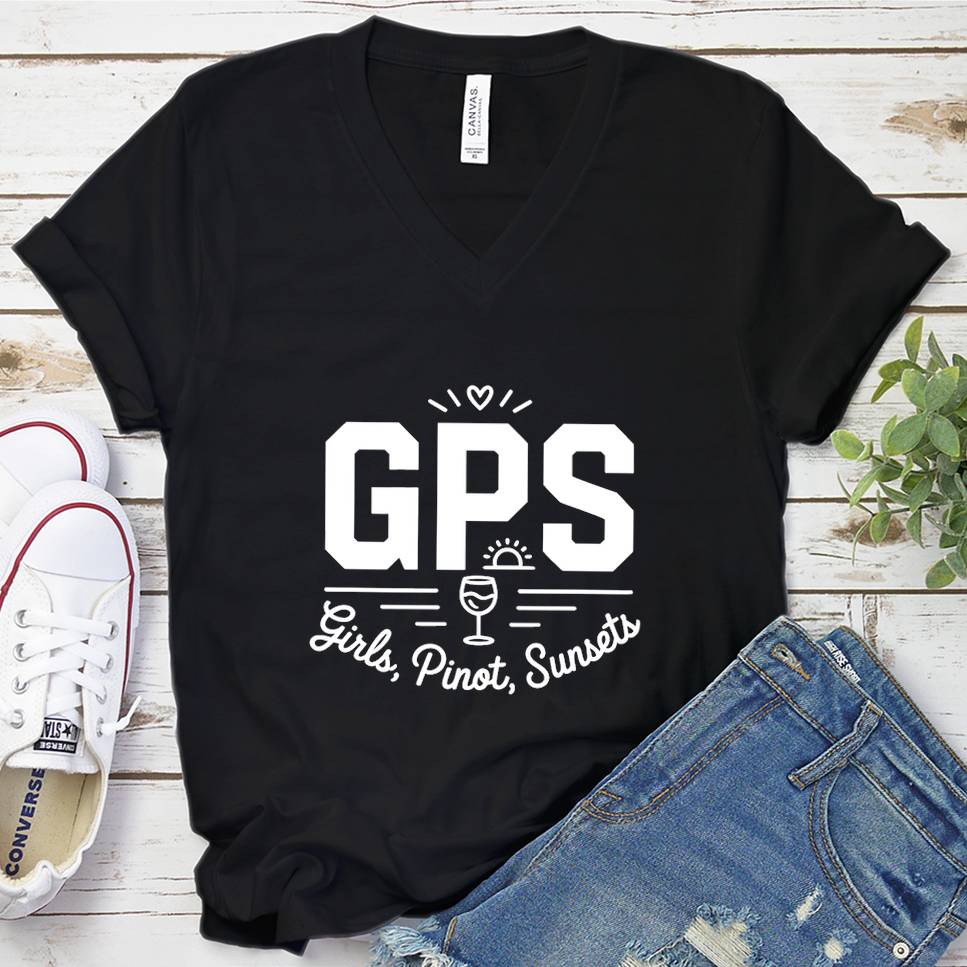 GPS Girls, Pinot, Sunsets V-Neck - Black - Brooke & Belle