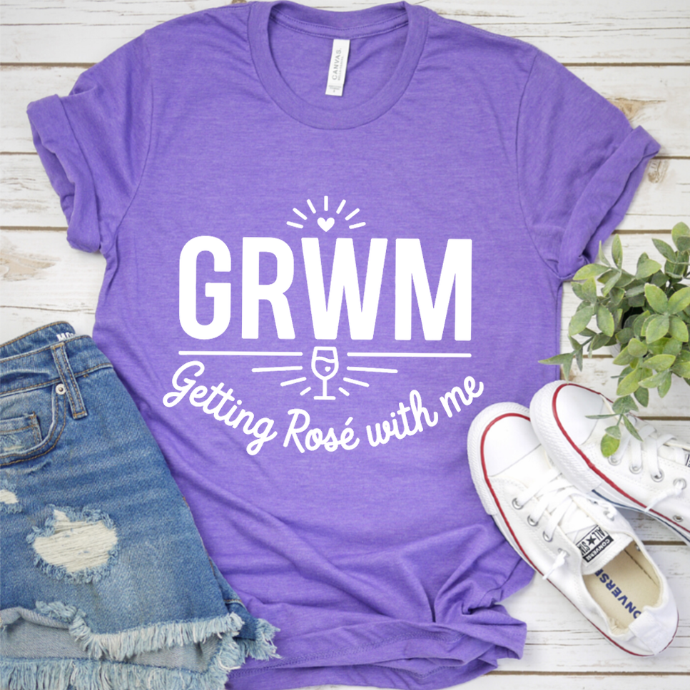 GRWM Getting Rosé With Me T-Shirt - Heather Purple - Brooke & Belle