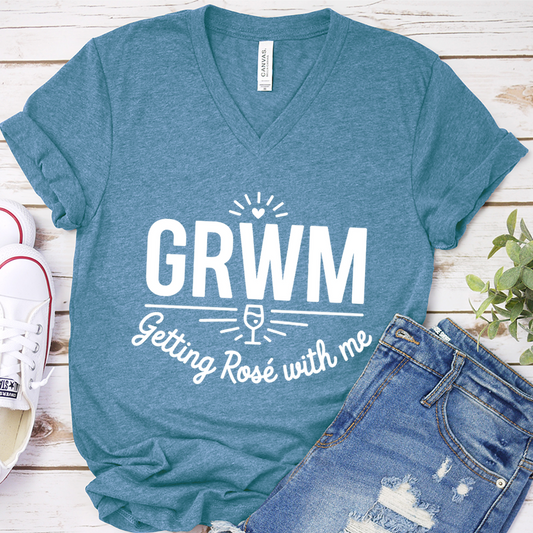GRWM Getting Rosé With Me V-Neck - Heather Deep Teal - Brooke & Belle