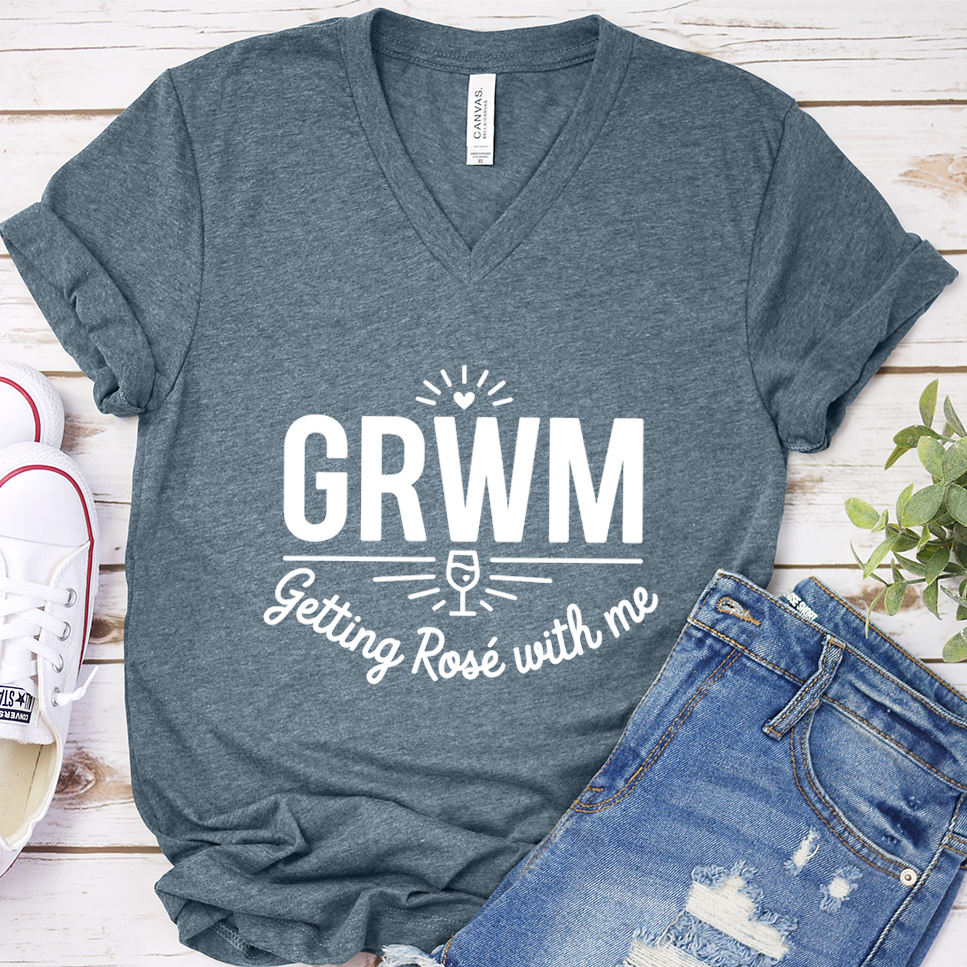 GRWM Getting Rosé With Me V-Neck - Heather Slate - Brooke & Belle