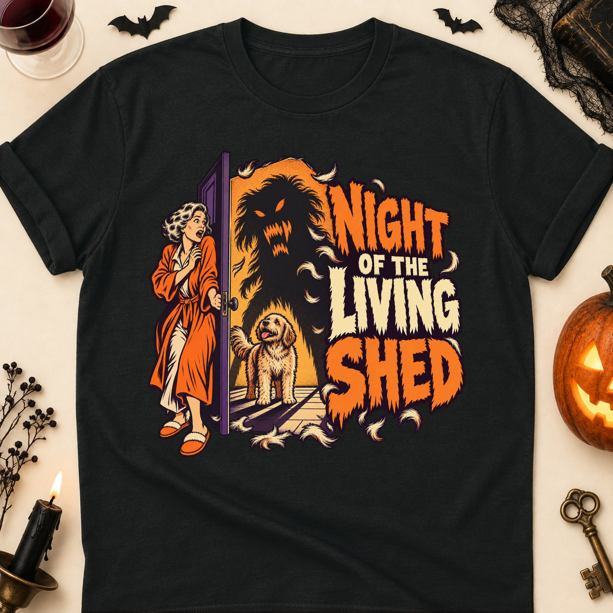 Night Of The Living Shed Halloween Dog Mom T-Shirt in Black