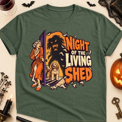 Night Of The Living Shed Halloween Dog Mom T-Shirt in Military Green