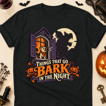 Things That Go Bark In The Night Halloween Dog Mom T-Shirt in Black