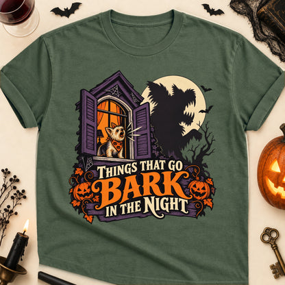 Things That Go Bark In The Night Halloween Dog Mom T-Shirt in Military Green