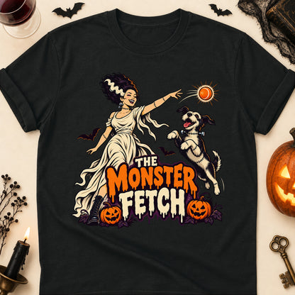 The Monster Fetch Halloween Dog Mom T-Shirt in Black