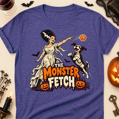 The Monster Fetch Halloween Dog Mom T-Shirt in Heather Purple