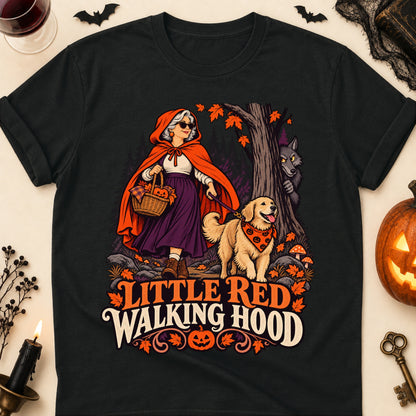 Little Red Walking Hood Halloween Dog Mom T-Shirt in Black