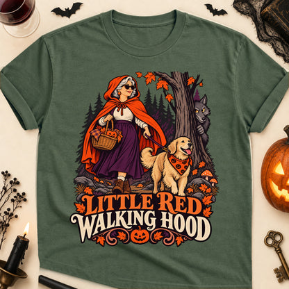Little Red Walking Hood Halloween Dog Mom T-Shirt in Military Green