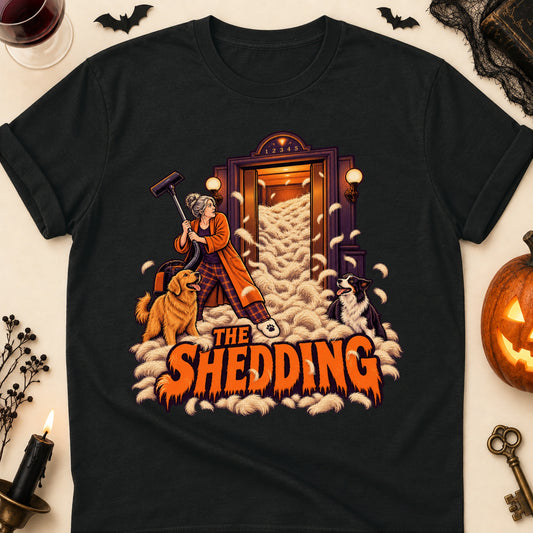 The Shedding Halloween Dog Mom T-Shirt in Black