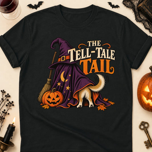 The Tell-Tale Tail Halloween Dog Mom T-Shirt in Black