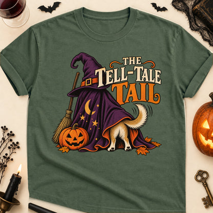 The Tell-Tale Tail Halloween Dog Mom T-Shirt in Military Green