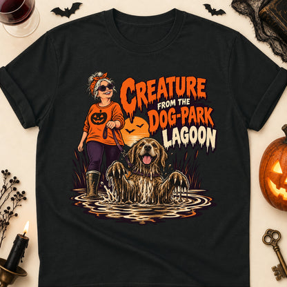 Creature From The Dog-Park Lagoon Halloween Dog Mom T-Shirt in Black