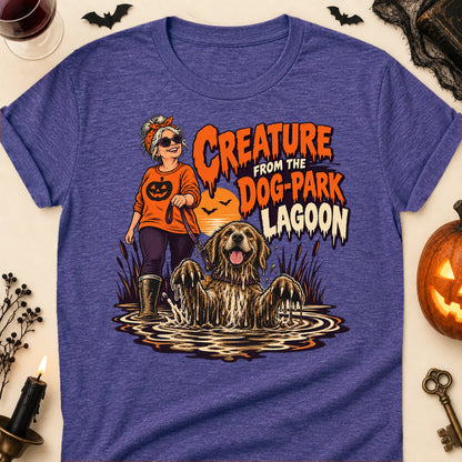 Creature From The Dog-Park Lagoon Halloween Dog Mom T-Shirt in Heather Purple