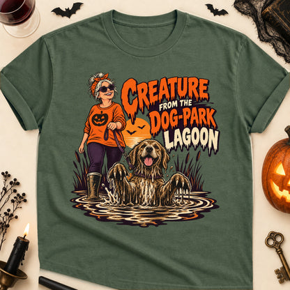Creature From The Dog-Park Lagoon Halloween Dog Mom T-Shirt in Military Green